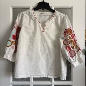Madewell Embroidered-Sleeve Popover Top Womens Medium